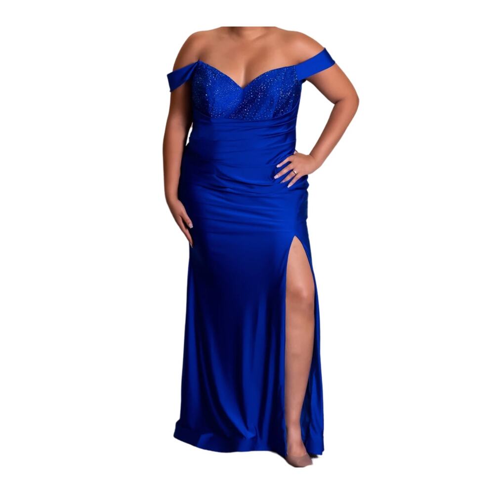 Plus Size Prom Dress Size 22: Royal Blue Off-Shoulder Gown